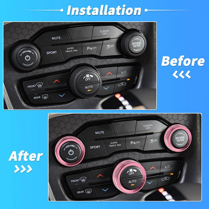3 pcs Control Switch Knob Button Cover Trim Ring for Dodge Charger (2011–2023) Pink