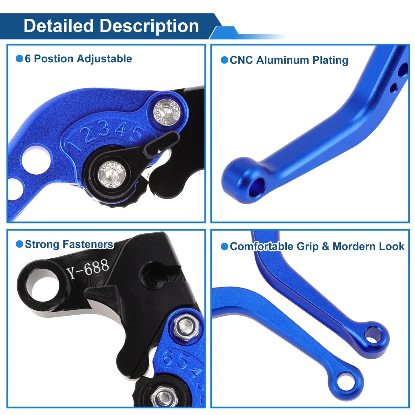 Adjustable Short Brake Clutch Lever Set for Yamaha Tenere 700 (2019–2024) Blue