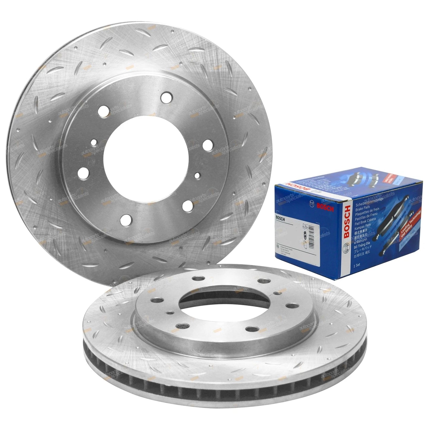 Front Slotted Dimpled Disc Brake Rotors + Bosch Pads for Triton ML MN MQ (2007–2018)