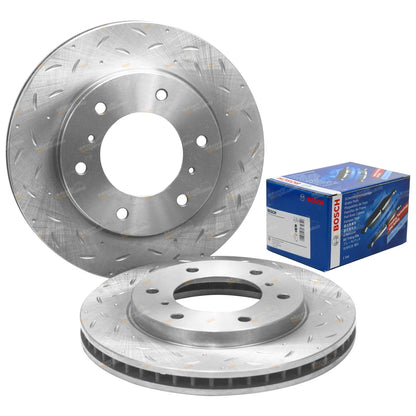 Front Slotted Dimpled Disc Brake Rotors + Bosch Pads for Triton ML MN MQ (2007–2018)