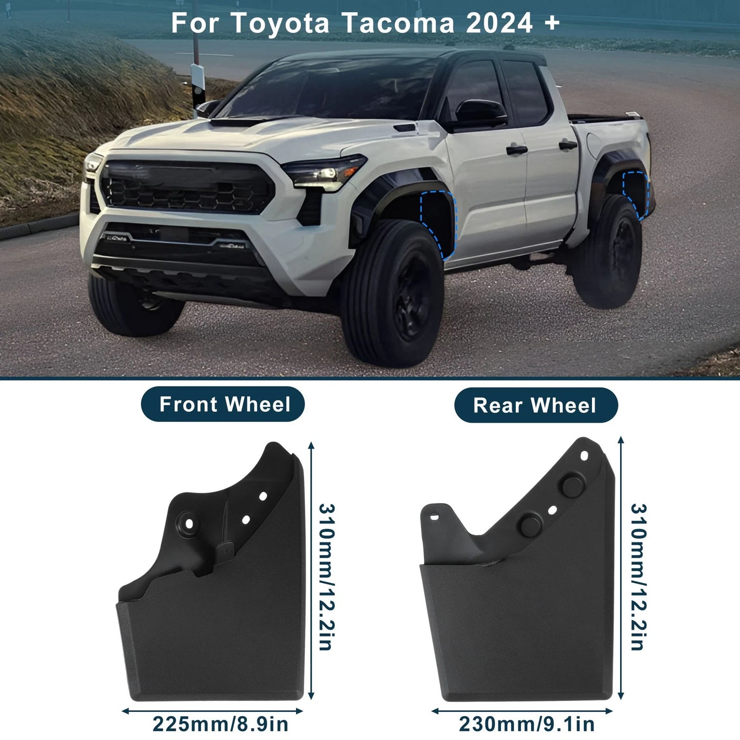 Mud Flaps Kit for Toyota Tacoma (2024–2025) Splash Guards, No-Drill