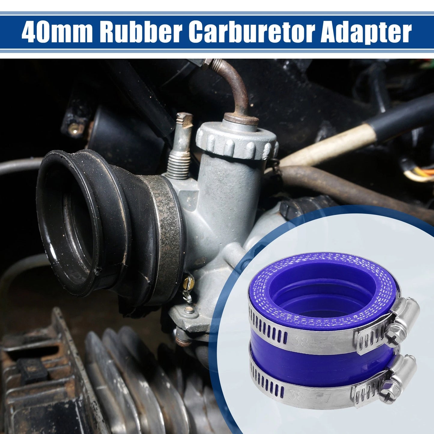40mm ID Blue Carburetor Adapter   with Clamps