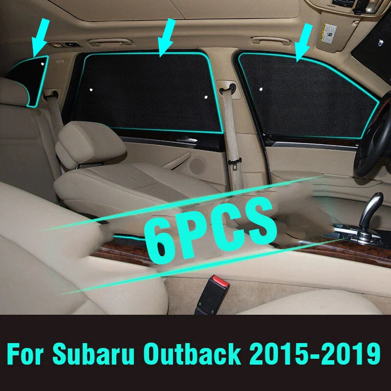 Side Window Sunshade Black Silver Privacy 6pcs for Subaru Outback (2015–2019)