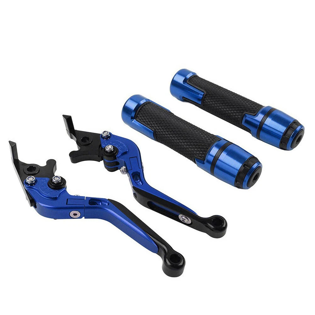 Blue Extendable Brake Clutch Levers & Handlebar Grips for Kawasaki ZX6R