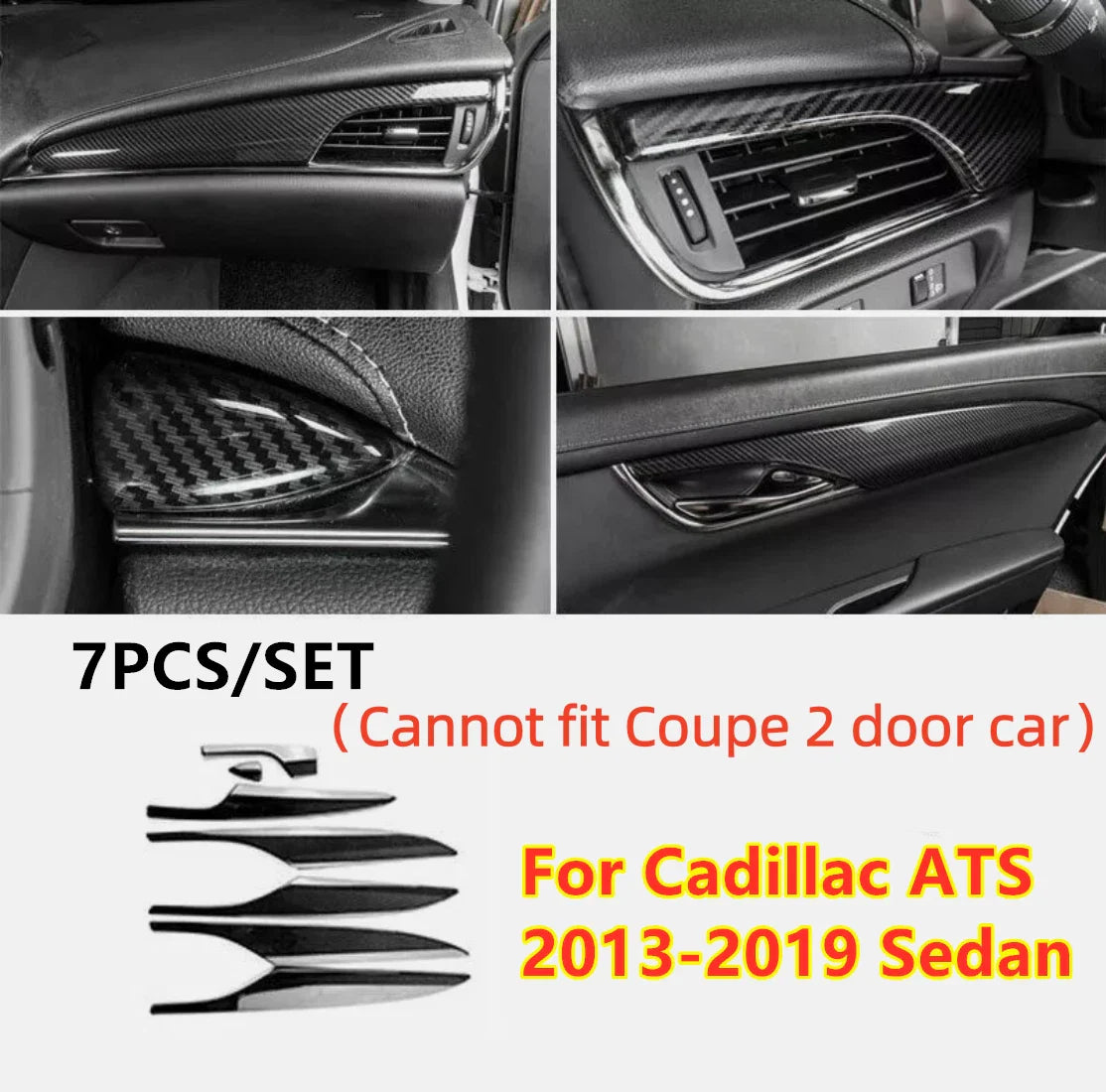 7PCS Carbon Fiber Door Panel Dashboard Cover Trim for Cadillac ATS (2013–2019)