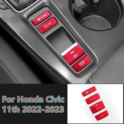 4x Red Console Gear Shift Button Trim Cover for Honda Civic (2022–2023)