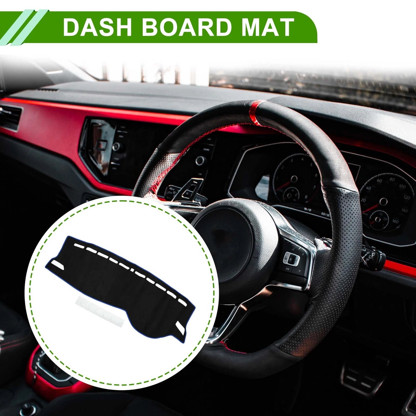 Dashboard Dash Cover Mat for VW Polo MK6 AW (2018–2024) Black Blue
