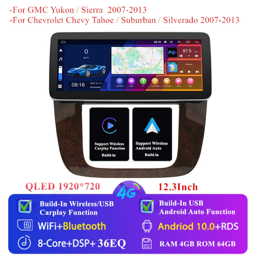12.3" Android 10 Stereo Radio GPS for 2007-2013 Silverado Tahoe Yukon