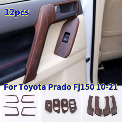 12x Wood Grain Window Switch Panel Cover for Toyota Prado FJ150 (2010–2021)