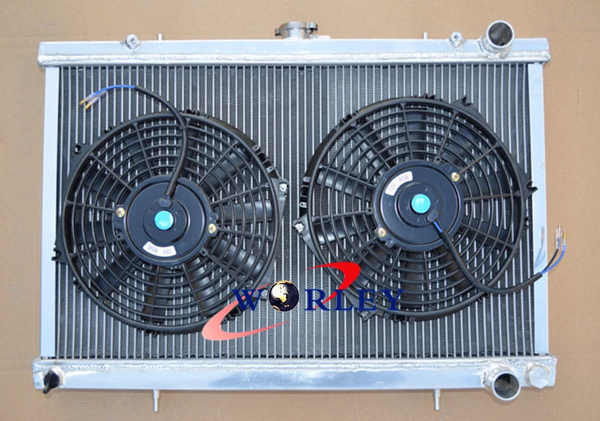 3-Row Aluminum Radiator with Fans for Nissan Skyline S13 (1989–1994)