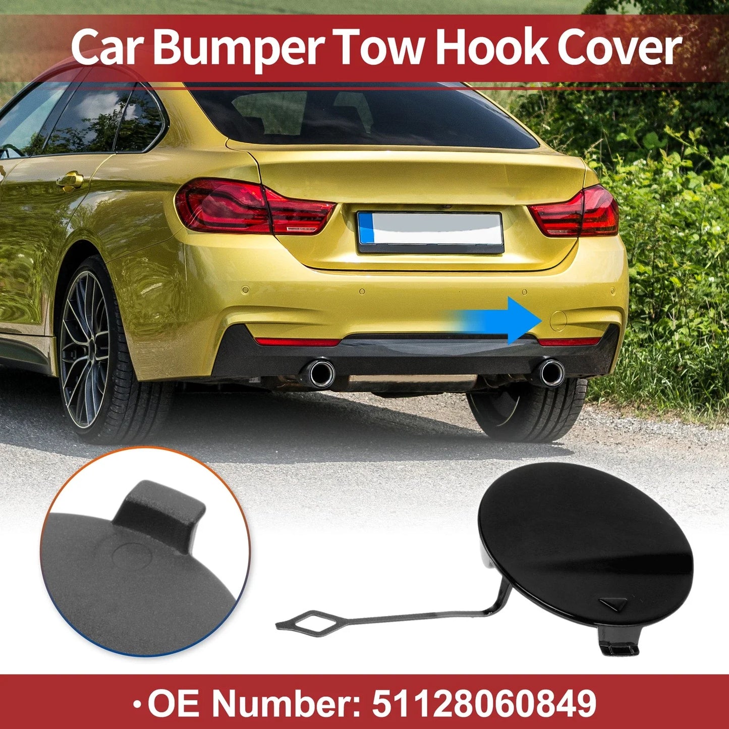 Bumper Tow Hook Cover for BMW 428i (2014 - 2016) Black 1 Pc