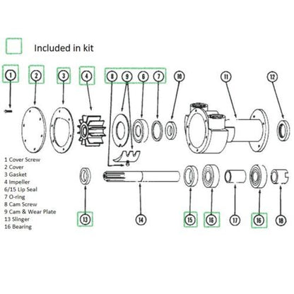 Repair Kit for Jabsco Pump 5850 (Impeller, Gasket, Seals, Bearings)