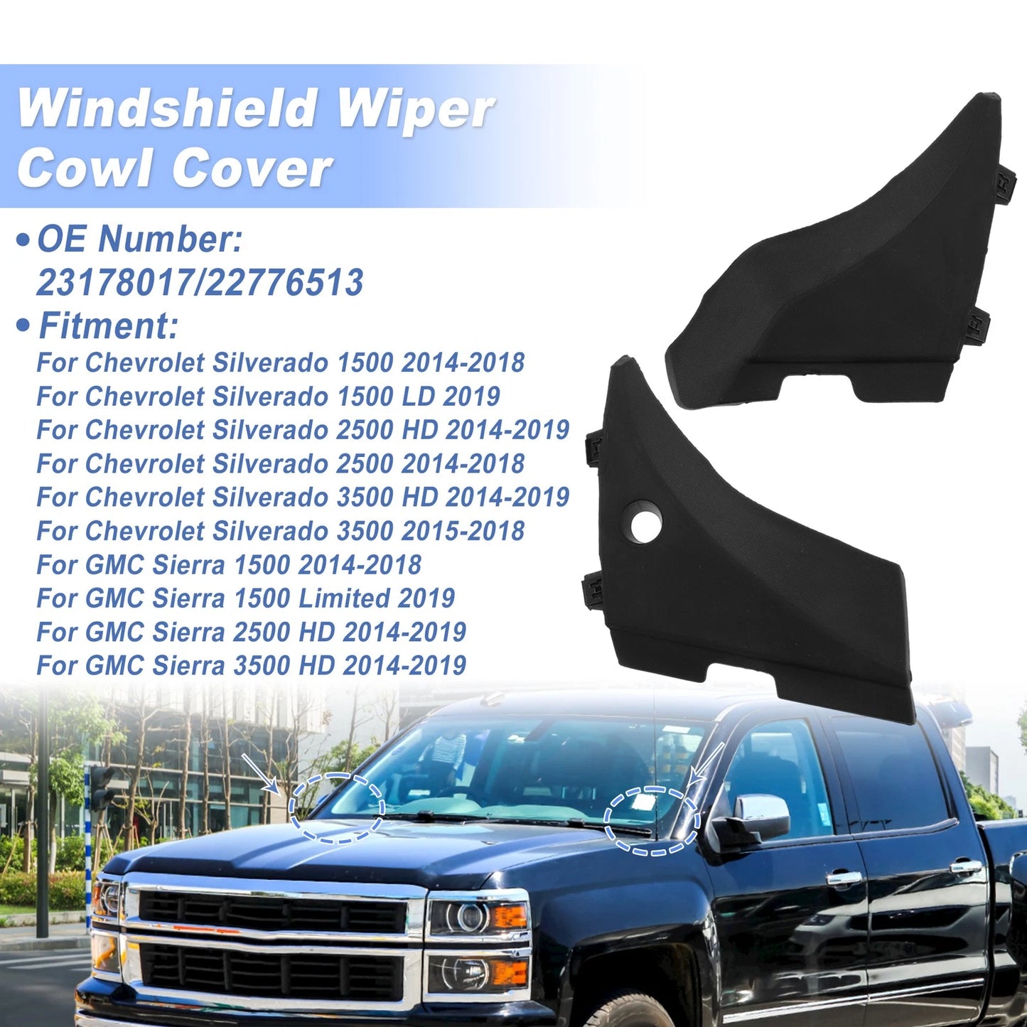Set of 2 Windshield Cowl Replacement for Chevrolet Silverado 1500 (2014–2018) 23178017