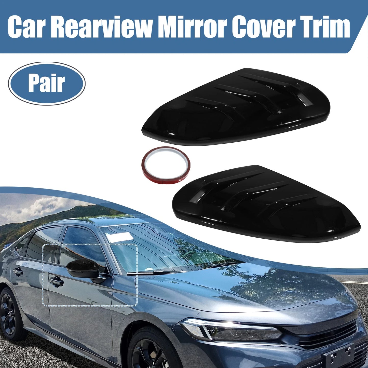 Pair ABS Black Rearview Mirror Cover Trim for Honda Civic (2016–2021)