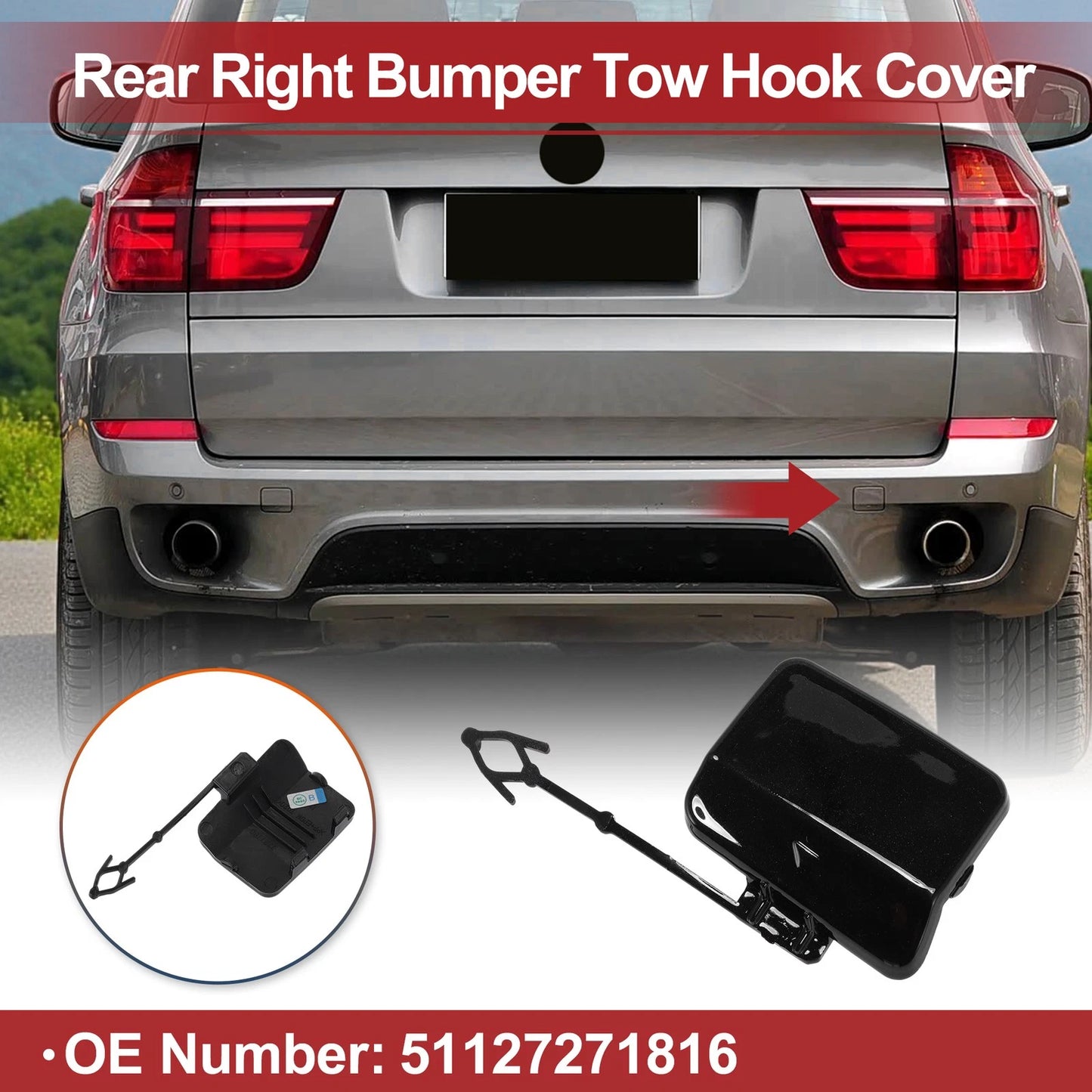 Tow Hook Cover Cap for BMW X5 E70 (2011–2013) No. 51127271816 Black