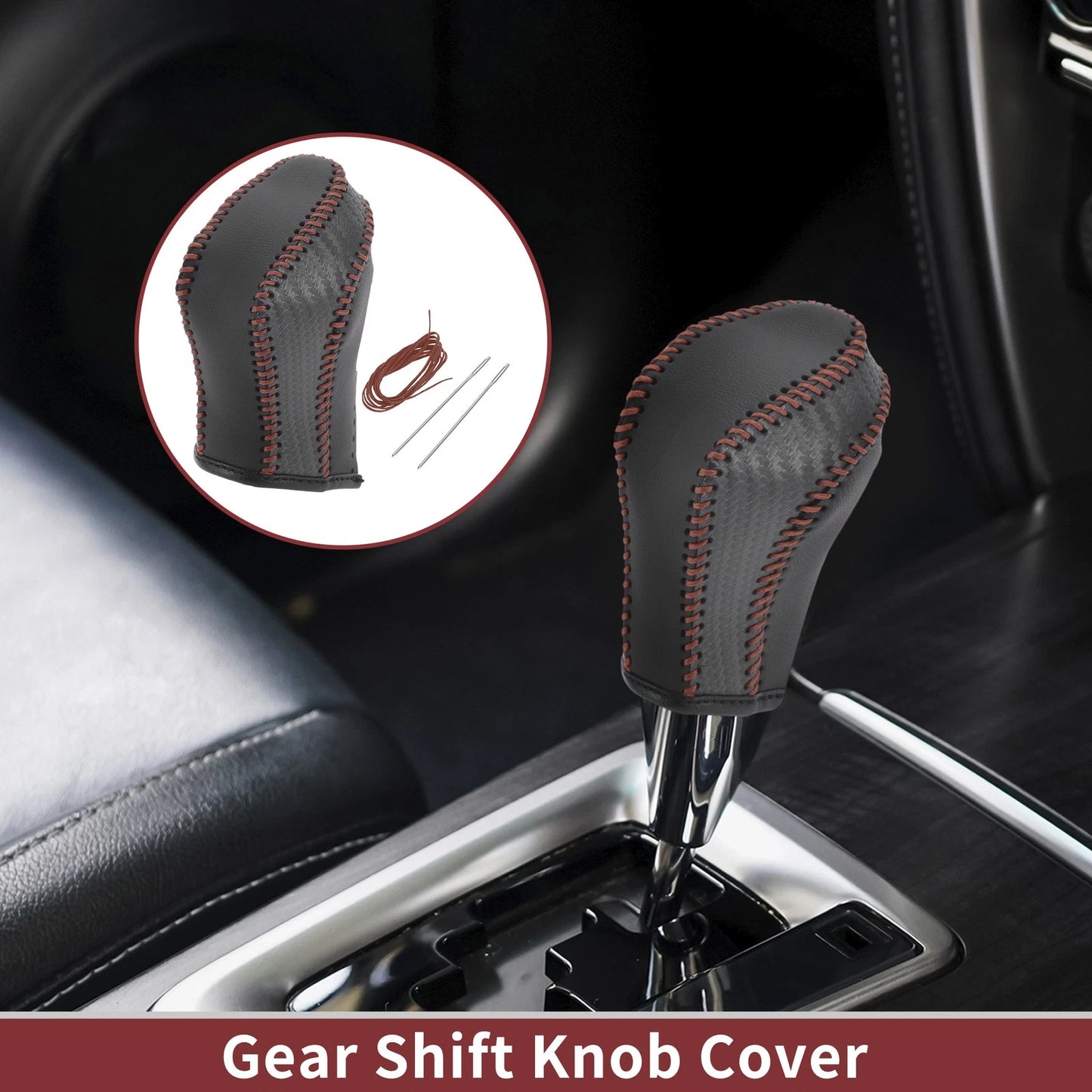 Gear Shift Knob Cover for Nissan Maxima (2016–2023) Black Brown Faux Leather