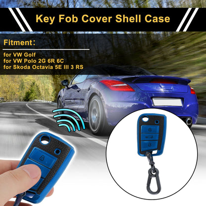 Blue TPU Car Key Case for VW Golf (2010–2023) - 3 Buttons Remote Fob