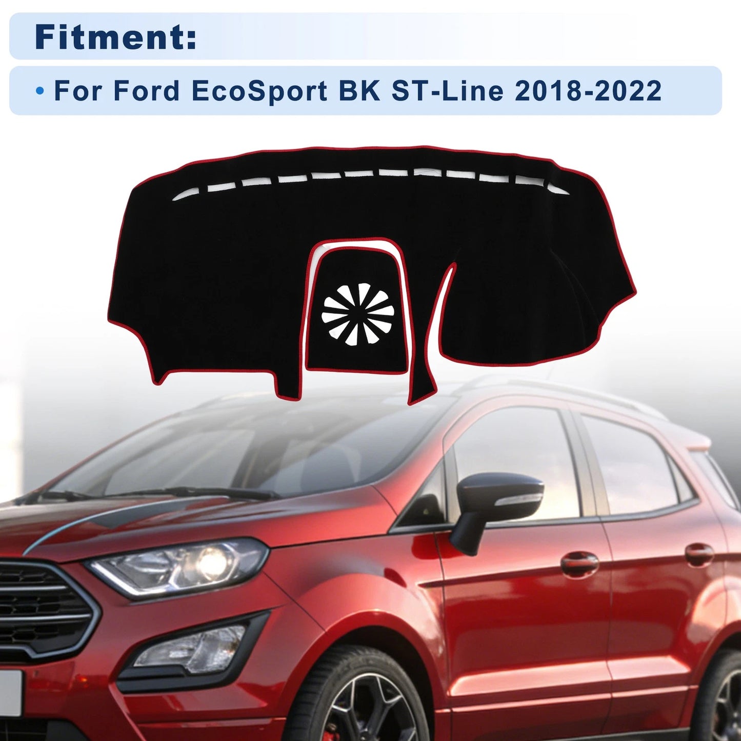 Dash Cover for Ford EcoSport (2018–2022) Black with Red Edge
