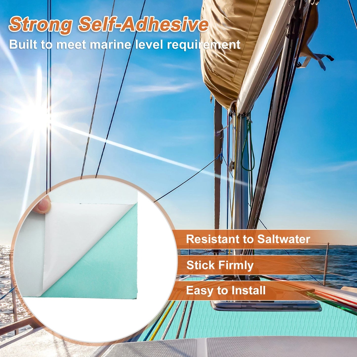 Self-Adhesive Boat Flooring Strip for Marine Use (96" L x 17" W) Seafoam Green