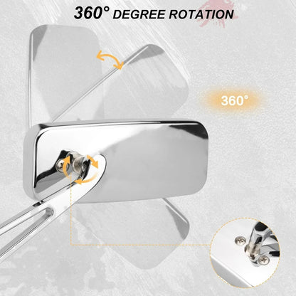 Chrome Rectangle Rearview Mirrors for Harley Cruiser Chopper Bobber