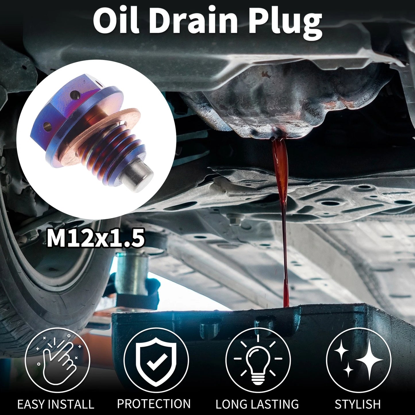 M12x1.5 Magnetic Oil Drain Plug for Universal Applications (1 Pc)