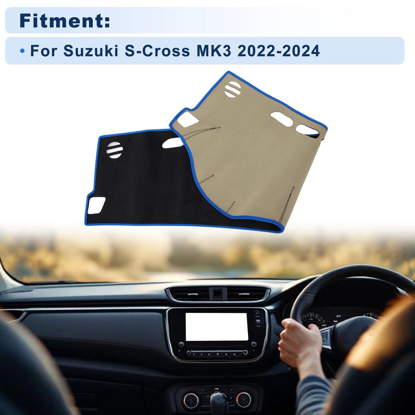 Dash Cover for Suzuki S-Cross MK3 (2022–2024) Flannel Black Blue Edge