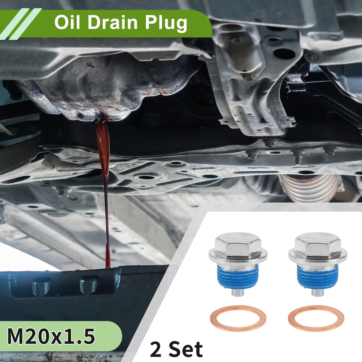 Set of 2 M20x1.5 Copper Oil Drain Plug with Gasket for Car Motorcycle