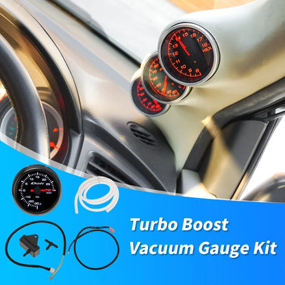 52mm Turbo Boost Vacuum Gauge 0-30PSI -30-0inHg Black Dial w/ LED