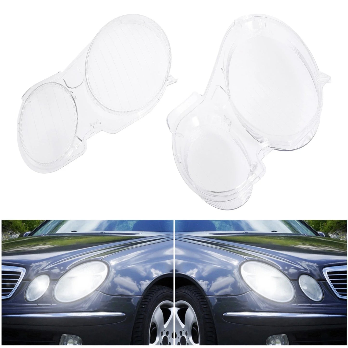 Front Headlight Lens Covers for Mercedes-Benz W211 (2002-2008)