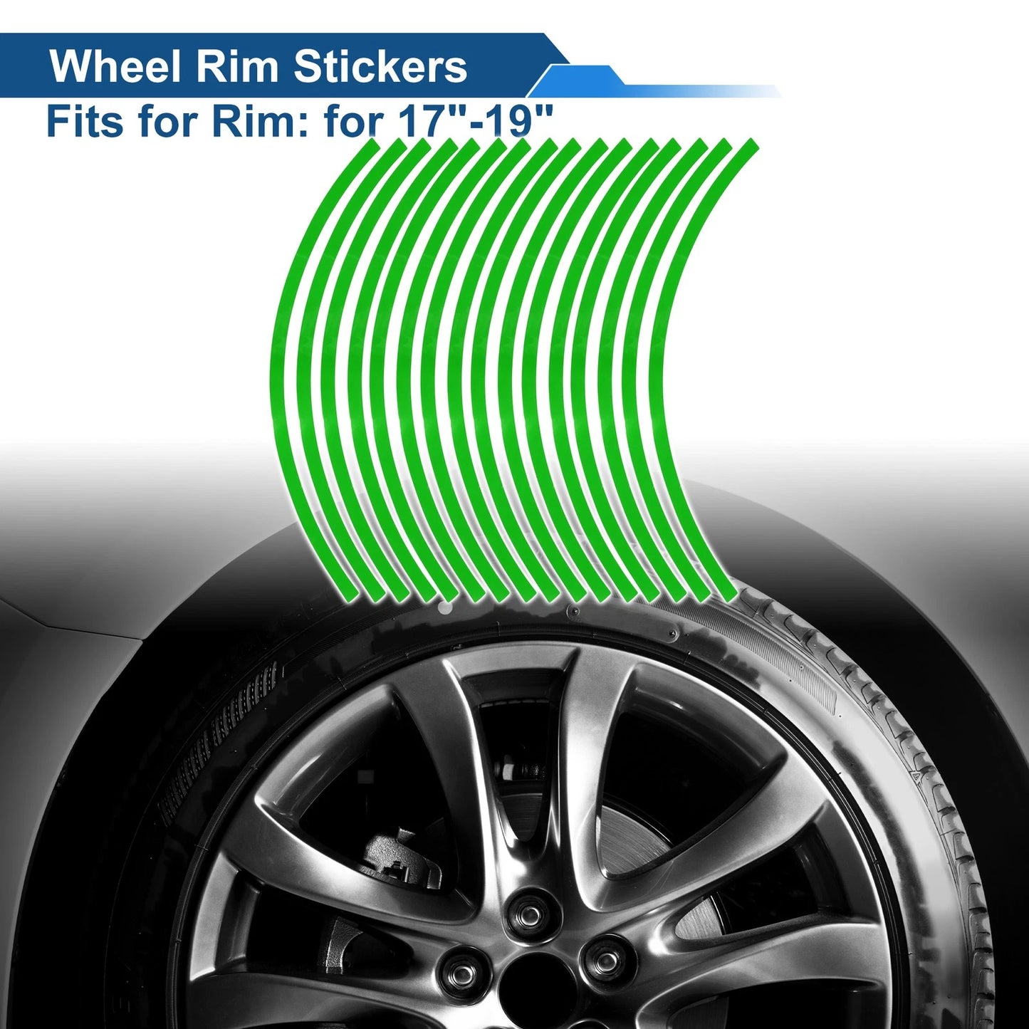 16 Pcs Arc-Shape Wheel Rim Stickers for 17"-19" Rims Light Green PET