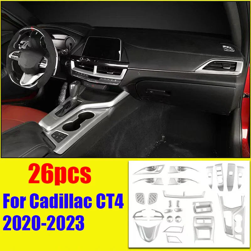 26pcs Silver Interior Accessories Cover Trim for Cadillac CT4 (2020–2023)