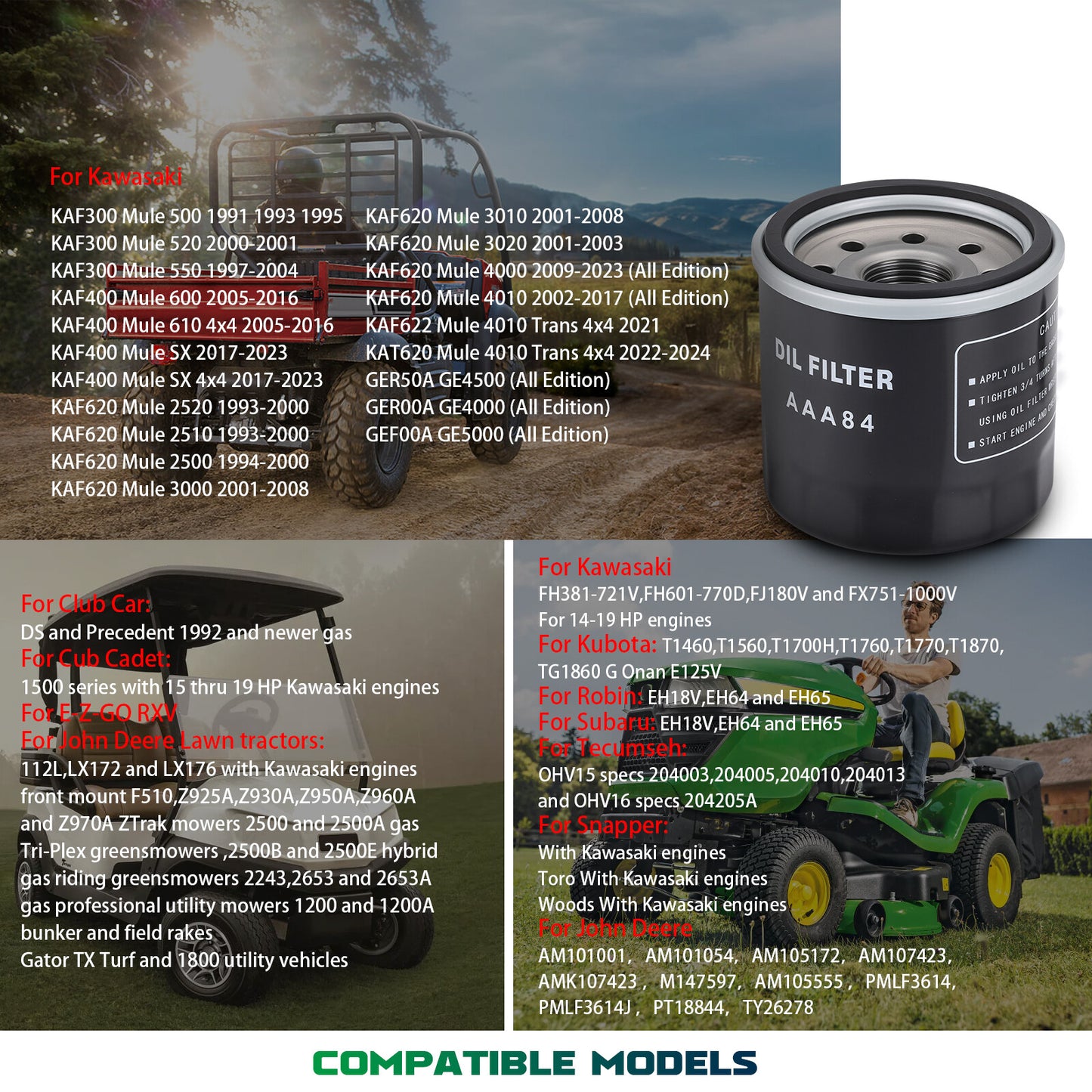 Oil Filter for Kawasaki KAF300 KAF400 KAF620 KAF622 KAT620 (1991–2024)