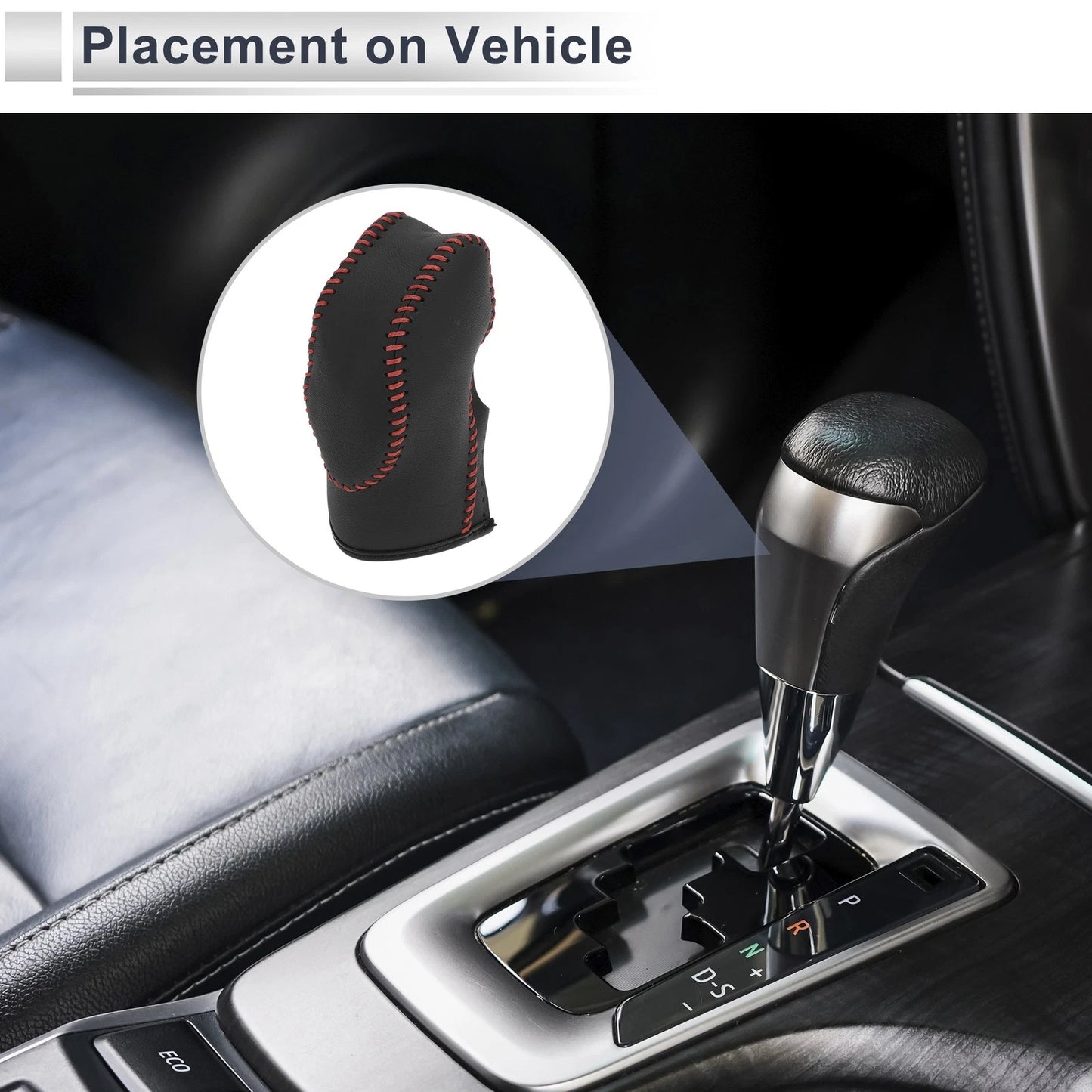 1 Pc Gear Shift Knob Cover Black Red Faux Leather for Ford Fusion (2013-2016)