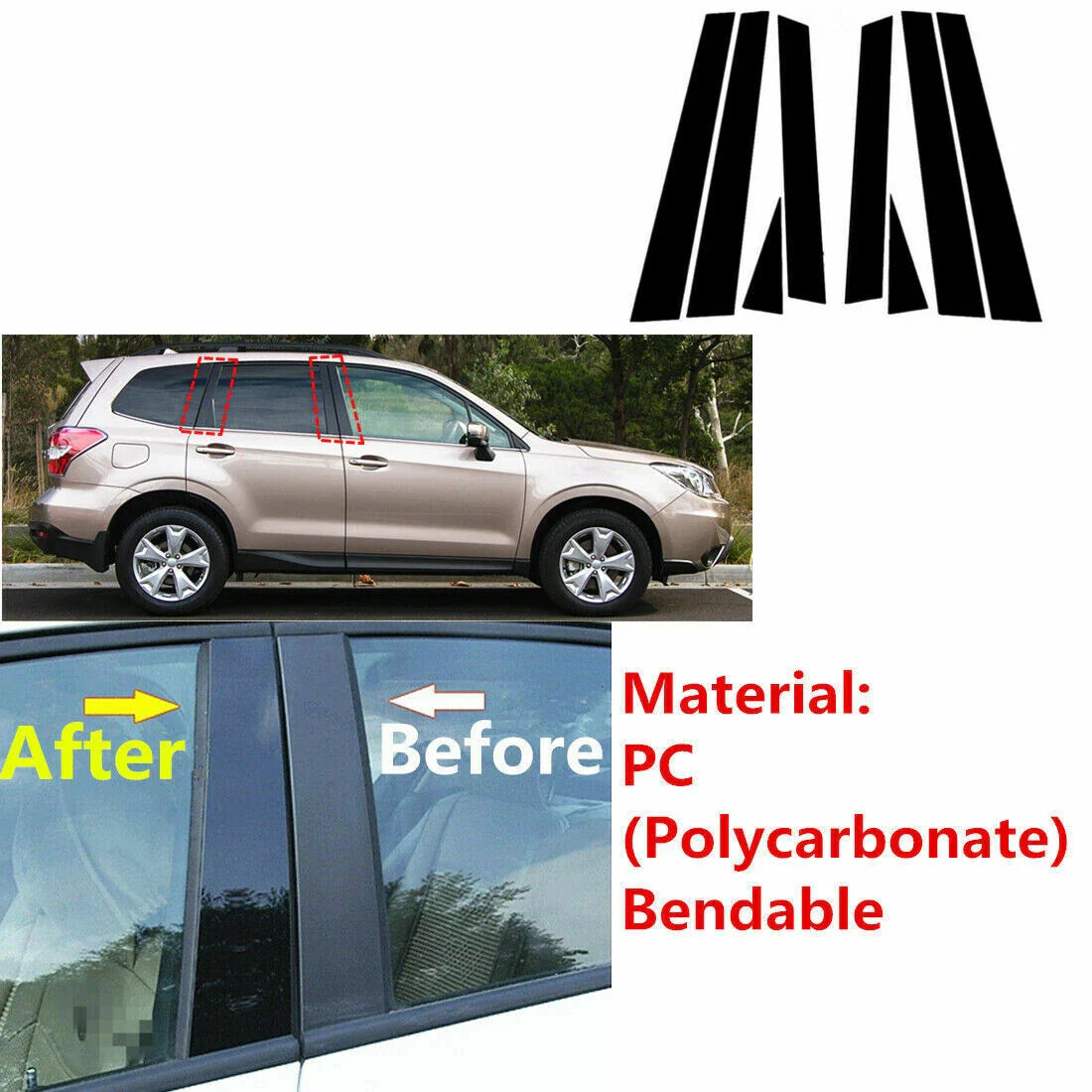 8Pcs Side Window Door Pillar Cover Posts for Subaru Forester (2014–2018)