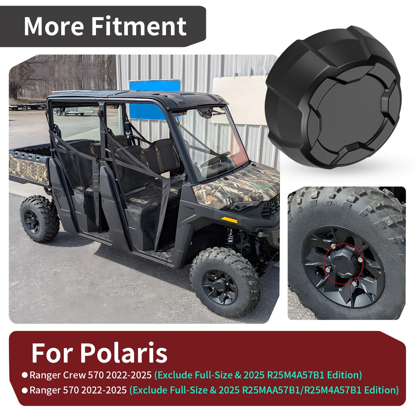 Rear Matte Black Rim Cap for Polaris Ranger SP 570 (2022–2025)