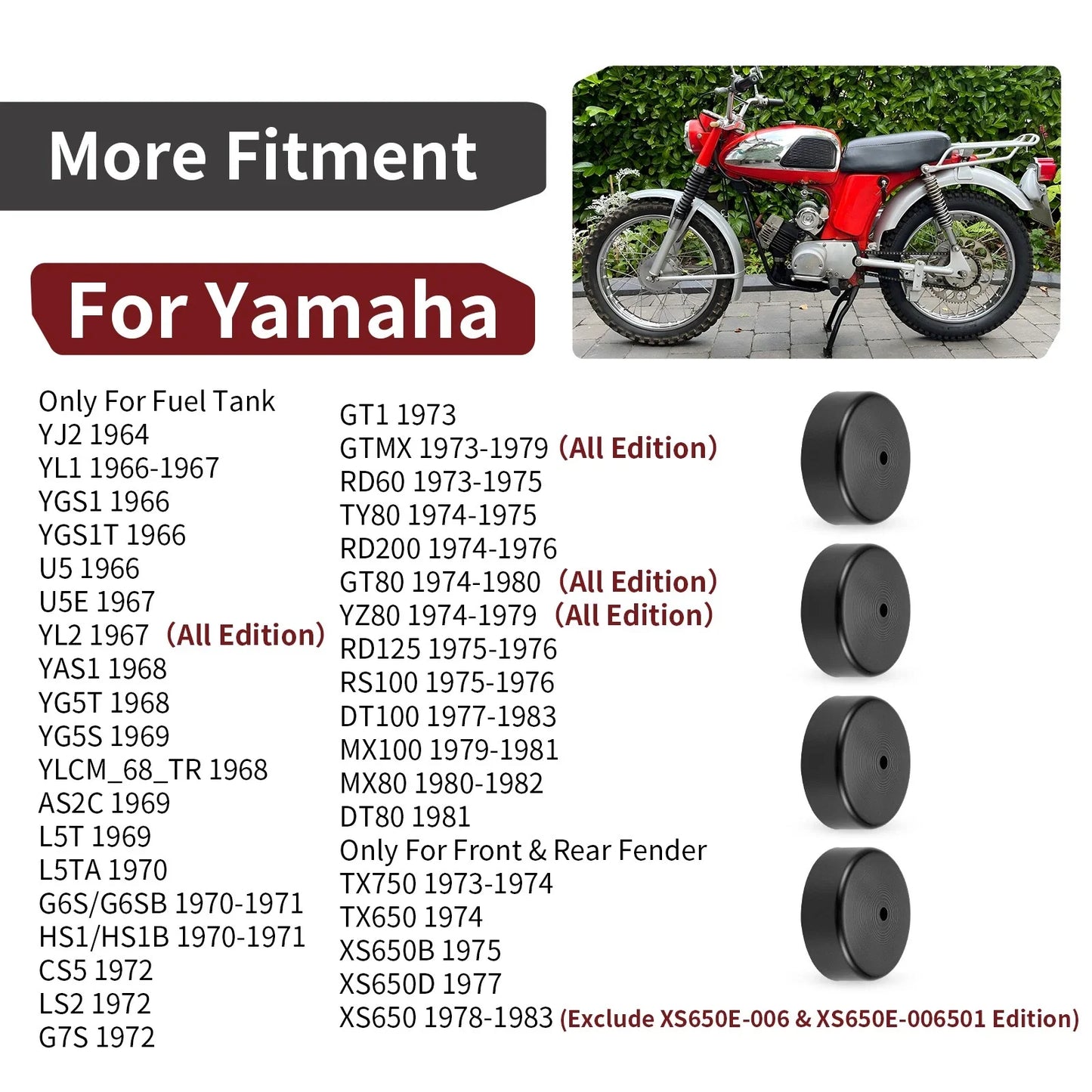 4x Tank Mount Damper for Yamaha YGS1 RD125 RS100 DT100 MX100 MX80 (1970–1990)