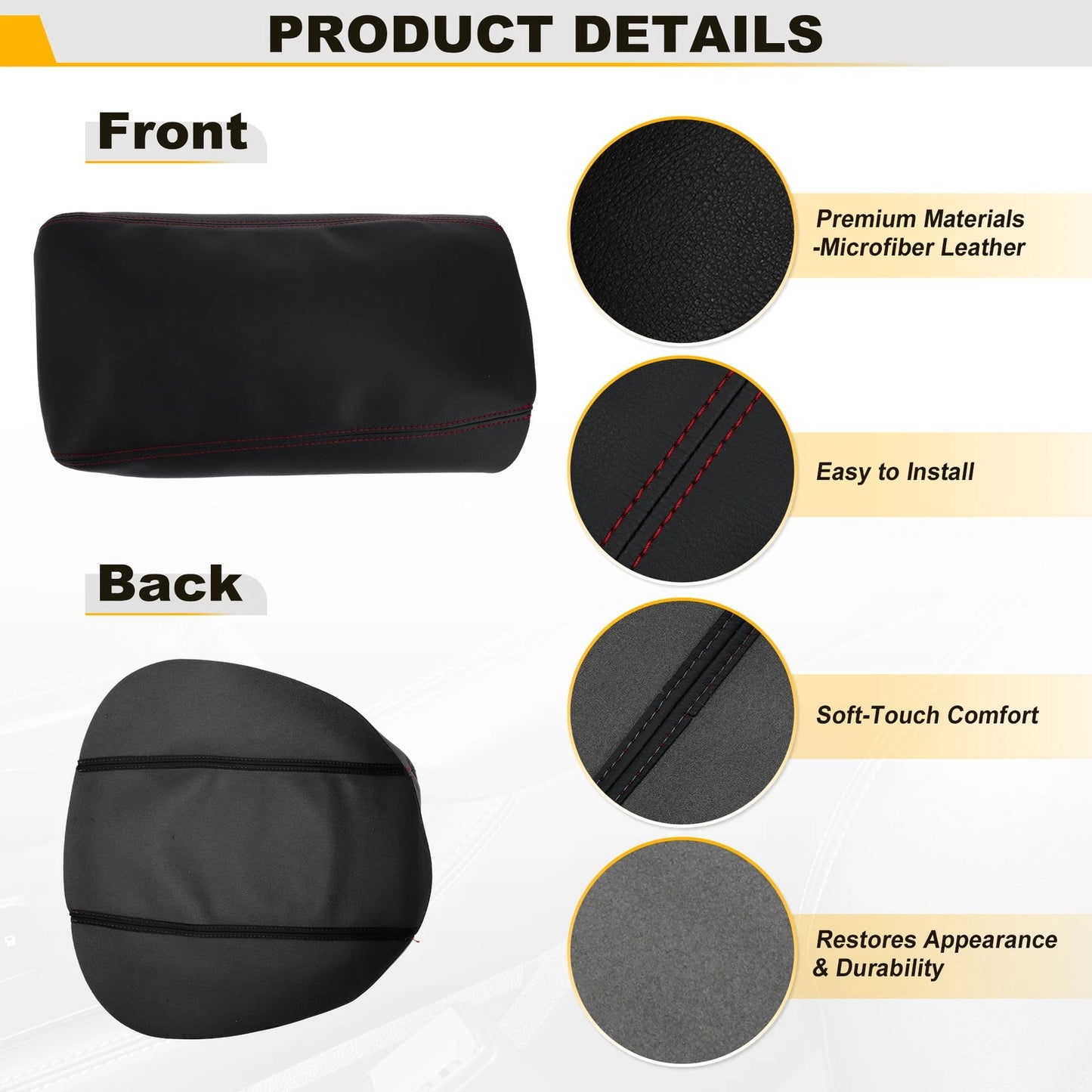 Leather Center Console Lid Armrest Cover for Ford Explorer (2011–2019) Red Stitch