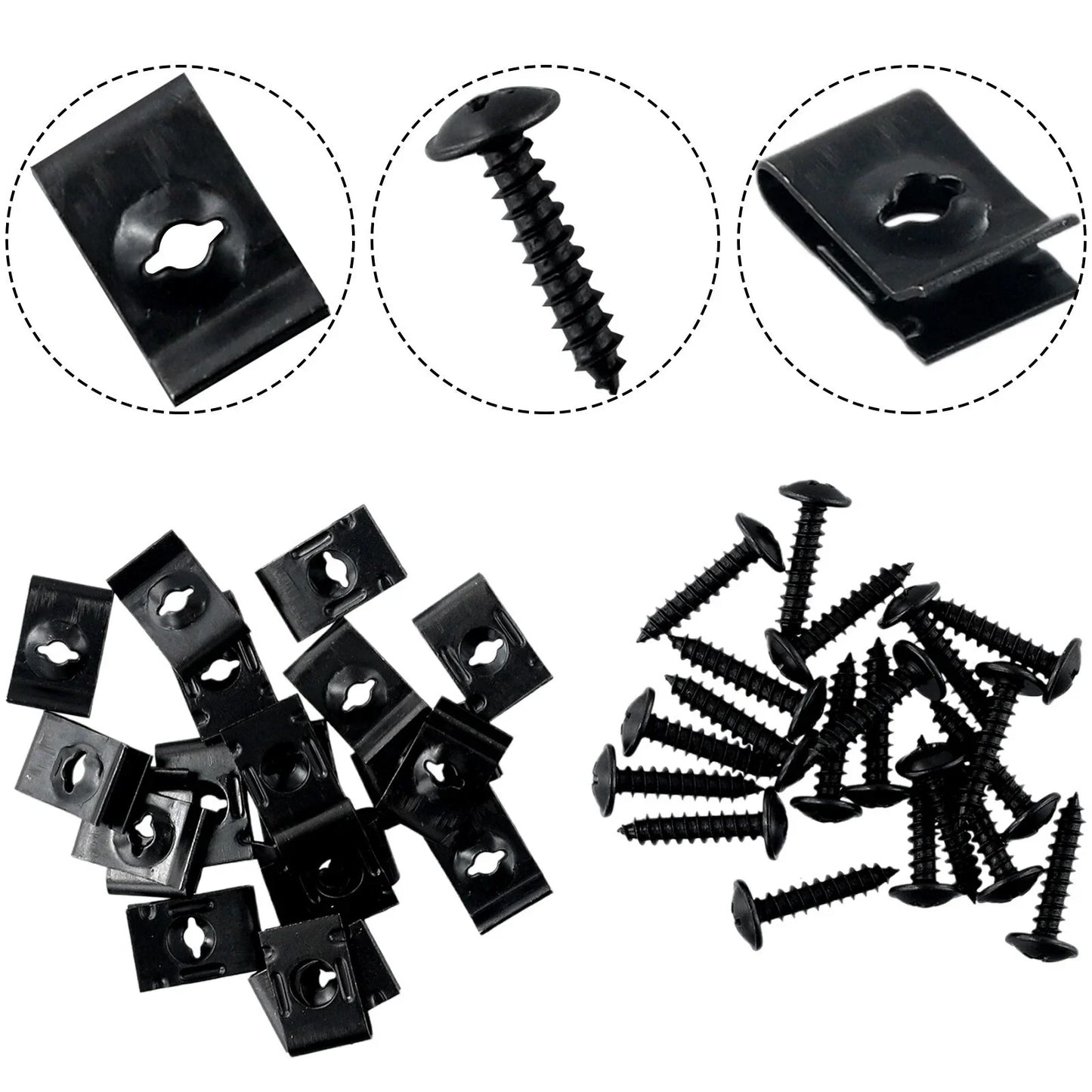 20 x Metal U-type Clip with Screw for Car Bumper Fender Trim Panel Fasteners