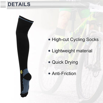 Cycling Socks Quick Drying High-Cut Light Blue Black - One Size