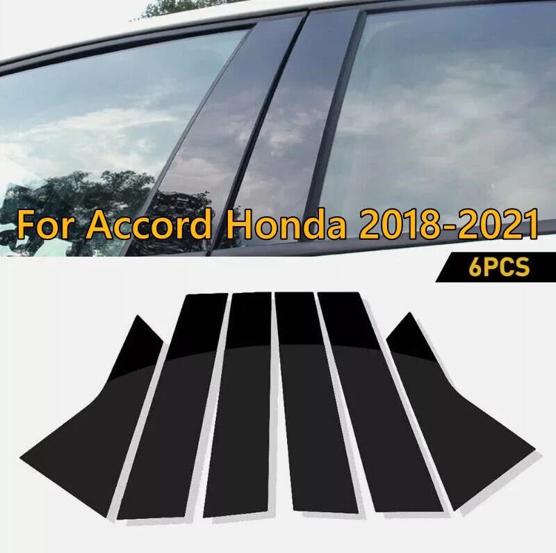 6pcs Glossy Black Window Pillar Trim Cover for Honda Accord (2018–2021)