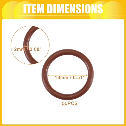 50pcs FKM Rubber O Ring Seal Gasket for Universal Cars 13mm ID x 2mm CS