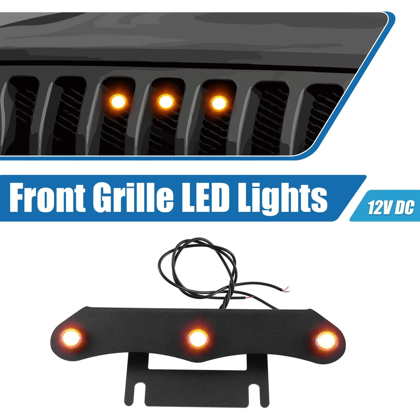 Front Grille LED Lights Set for Jeep Gladiator JT (2020–2023) Amber Black