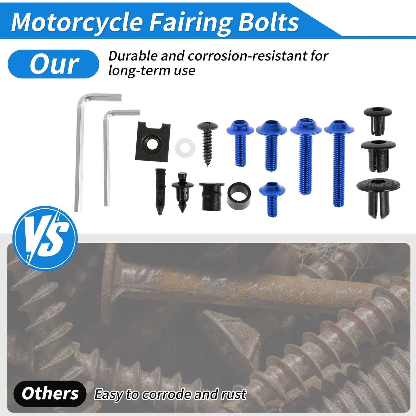 Windshield Bolts Set of 4 for Yamaha Motorcycles (Aluminum Rubber Blue)