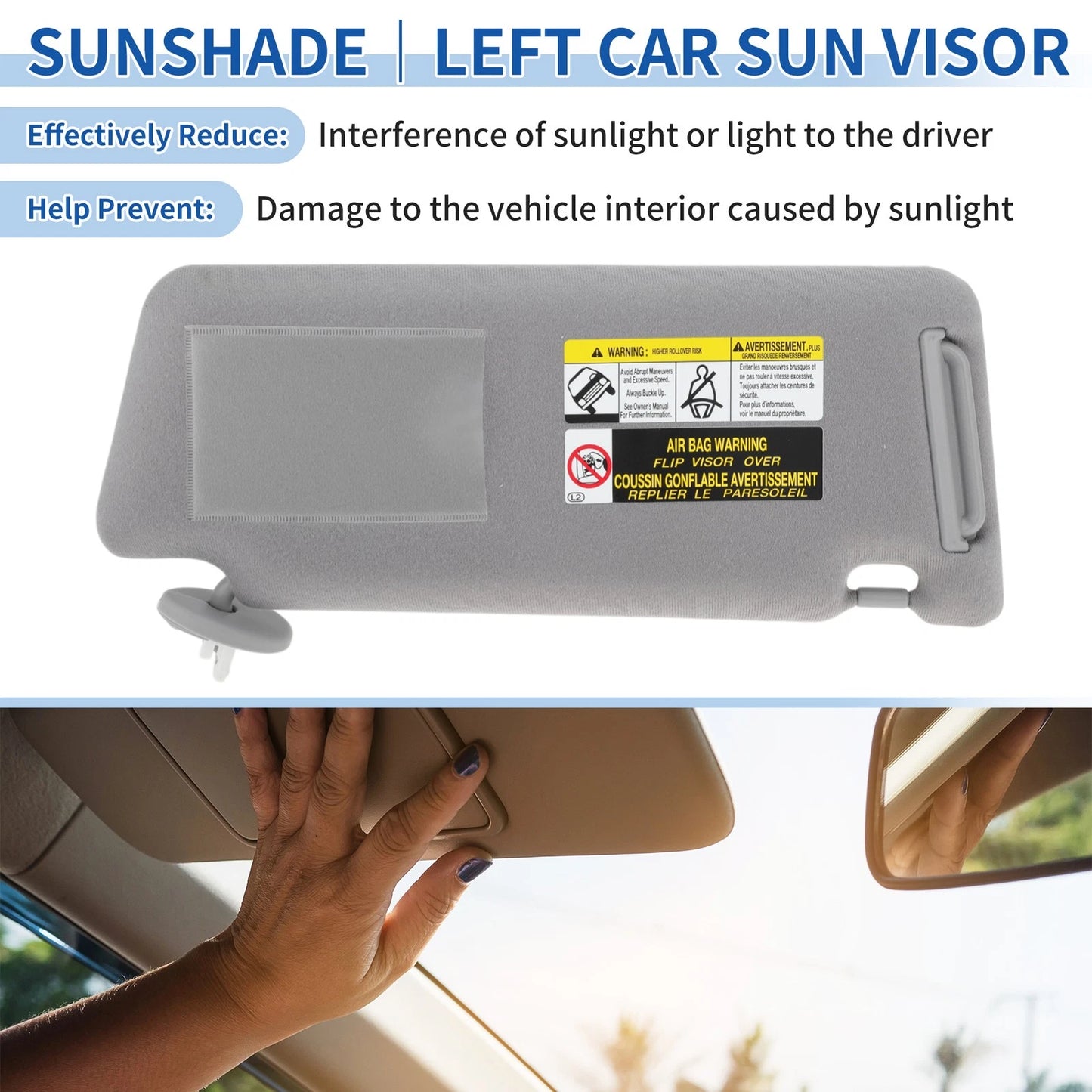 Left Driver Sun Visor for Toyota Tacoma (2005–2015) Gray, Vanity Mirror, Light