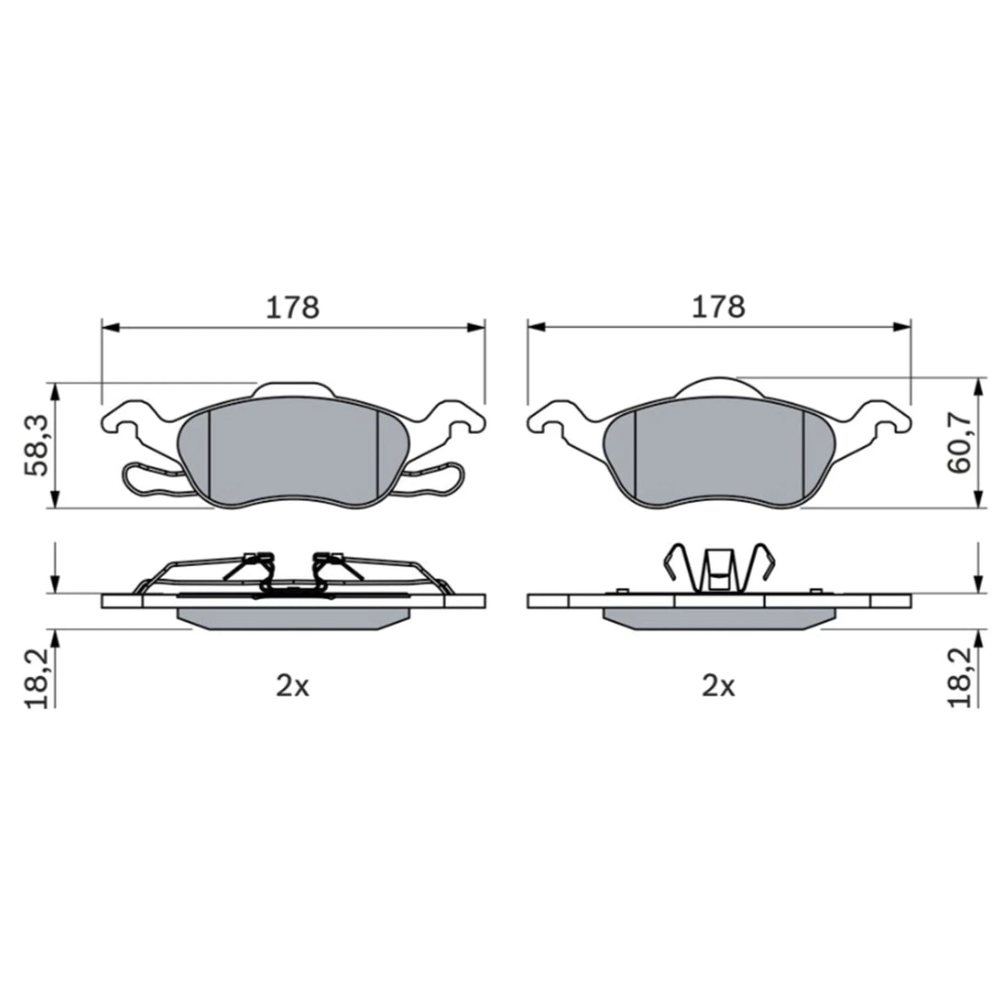 Set of 4 Bosch Front Disc Brake Pads for Ford Focus (2002–2005)
