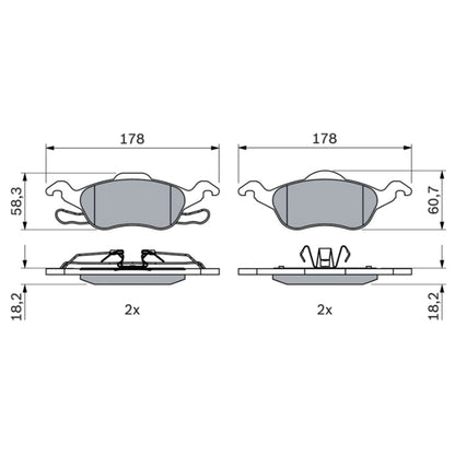 Set of 4 Bosch Front Disc Brake Pads for Ford Focus (2002–2005)