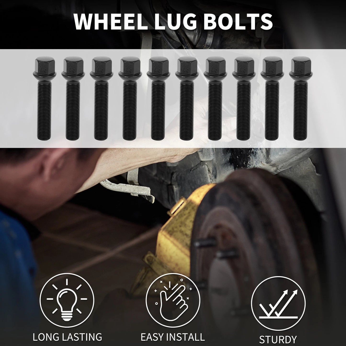 10 Pcs M14x1.5mm Ball Seat Wheel Lug Bolt 60mm Shank for Volkswagen Porsche