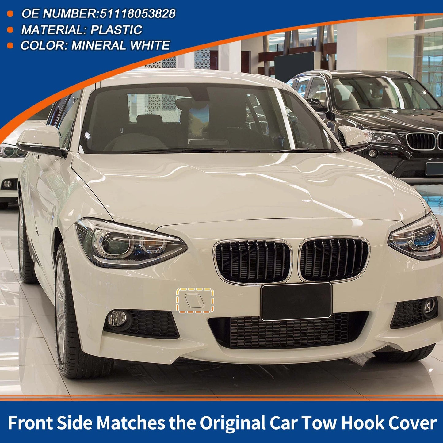 Front Tow Hook Cover for BMW 114i (2012–2014) No. 51118053828 Mineral White