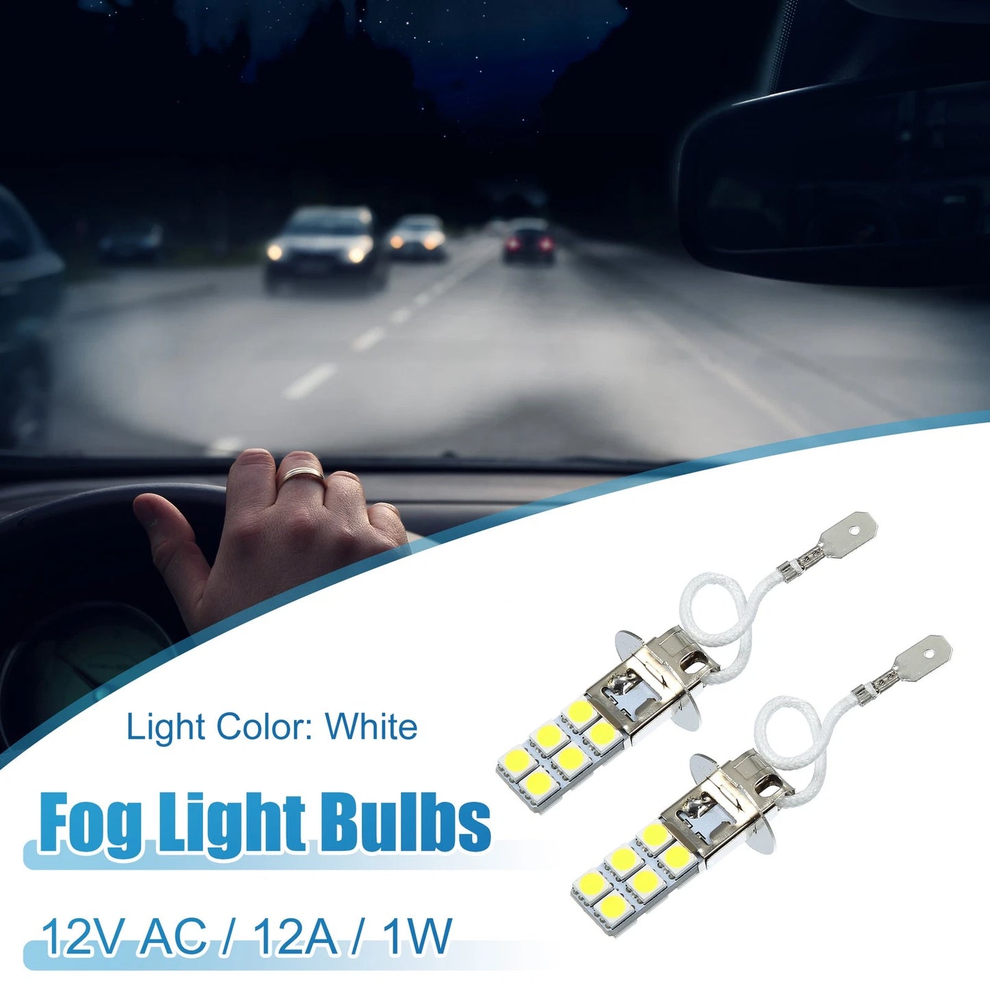 H3 Fog Light Bulbs for Car (12V, 5050 Chips, Aluminum)