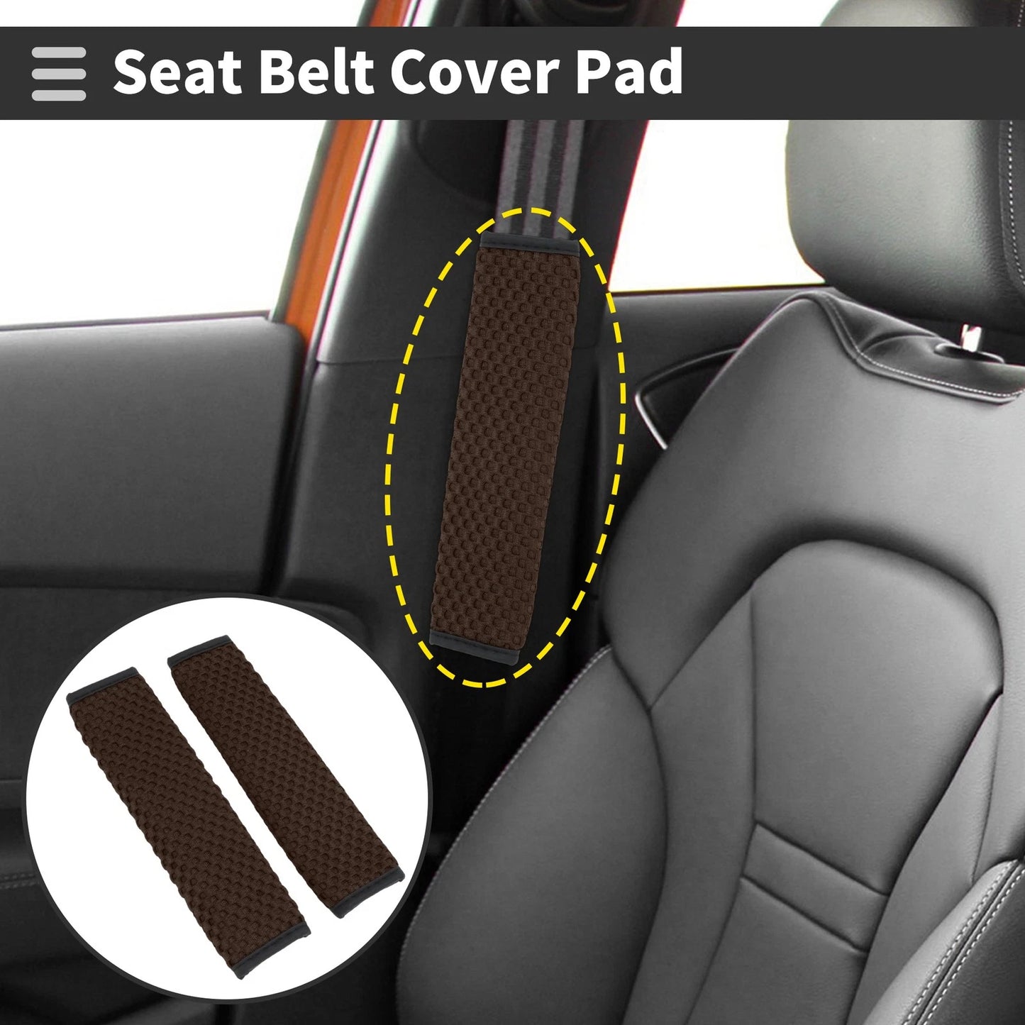 Set of 2 Brown Seat Belt Cover Pads for Universal Fit (23cm)